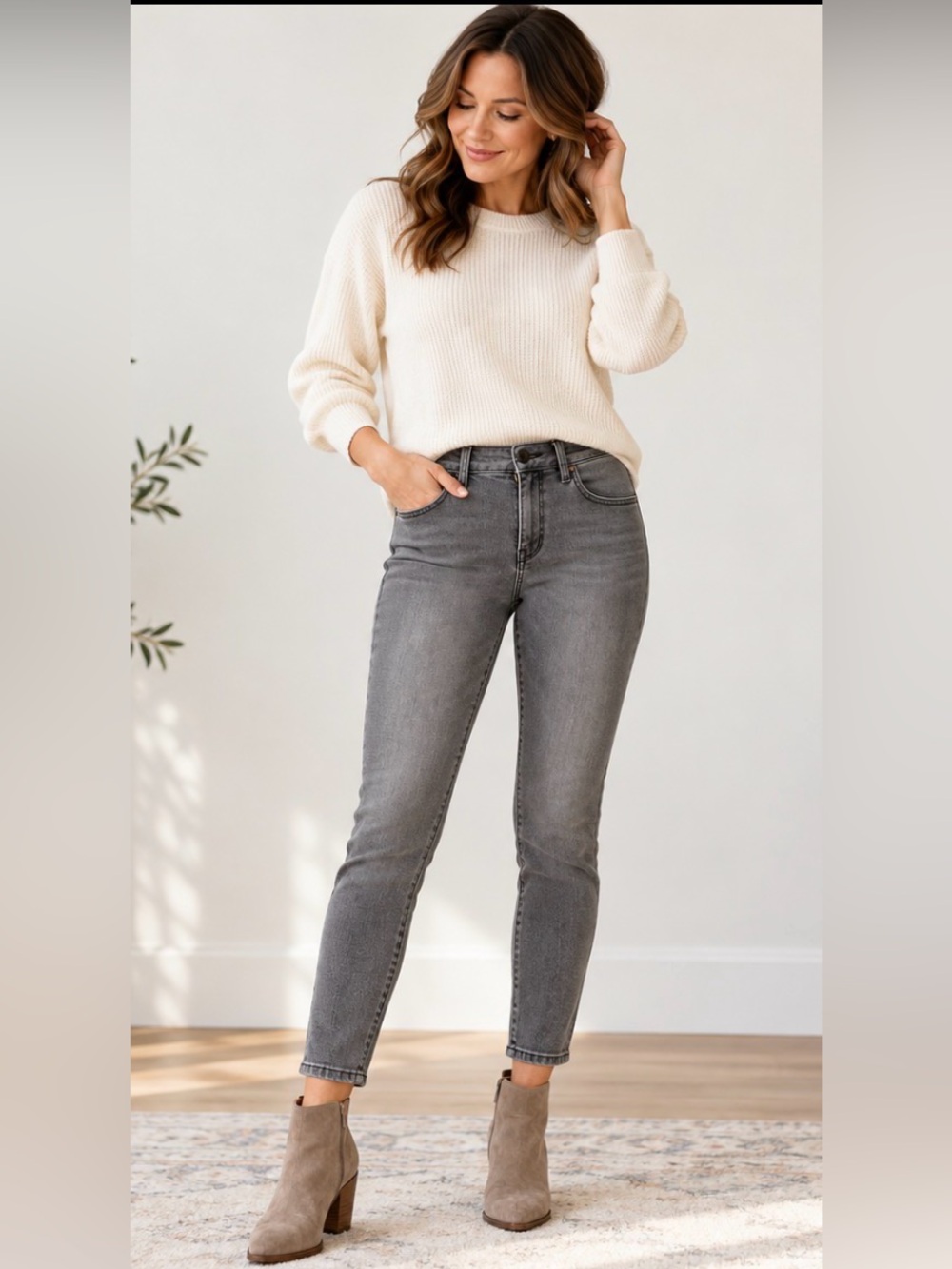 NYDJ Ami Skinny Lift Tuck Petite Jeans 10P Grey Ankle Stretch Denim